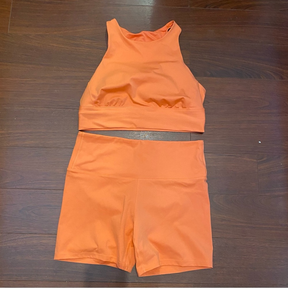 Orange Athletic Crop Top and Shorts Set